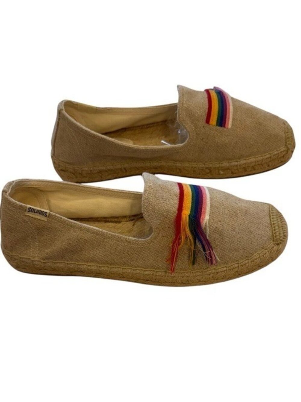 Soludos Womens Rainbow Espadrilles Size 9 Beige Canvas Slip On Pride Flats Shoes